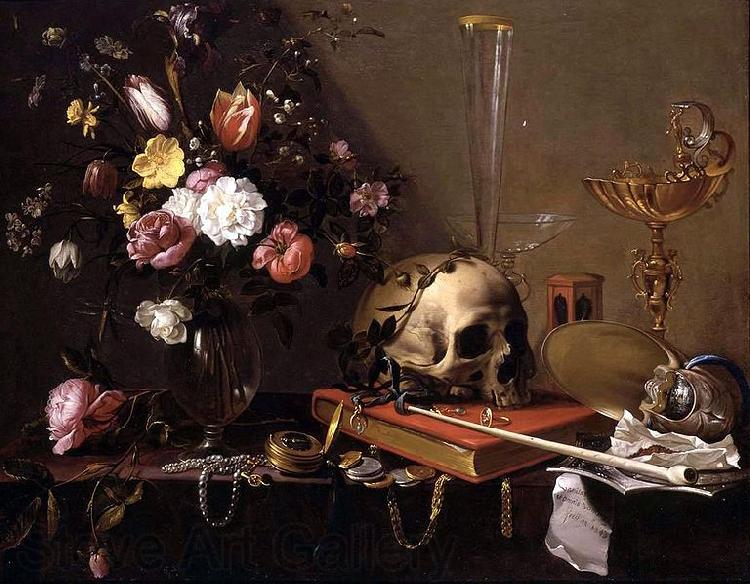 Adriaen Van Utrecht Vanitas - Still Life with Bouquet and Skull